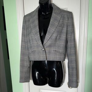 Veronica Beard Black & White Fabiola Plaid Crop Blazer Workwear Business Size 4